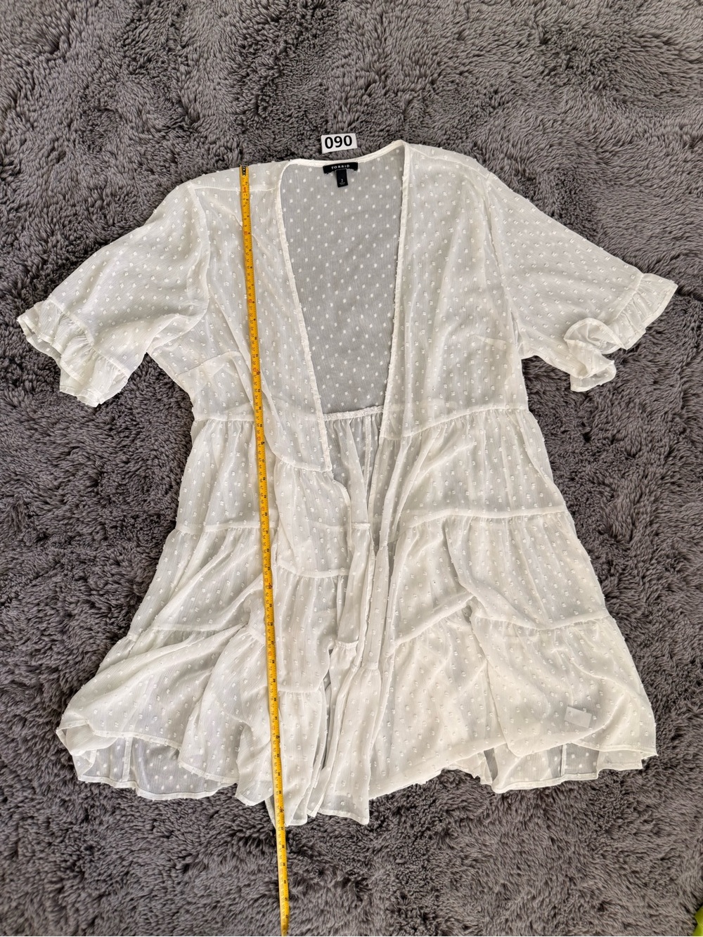 torrid Cream Swiss Dot Ruffle Tiered Cardigan - Picture 2 of 6